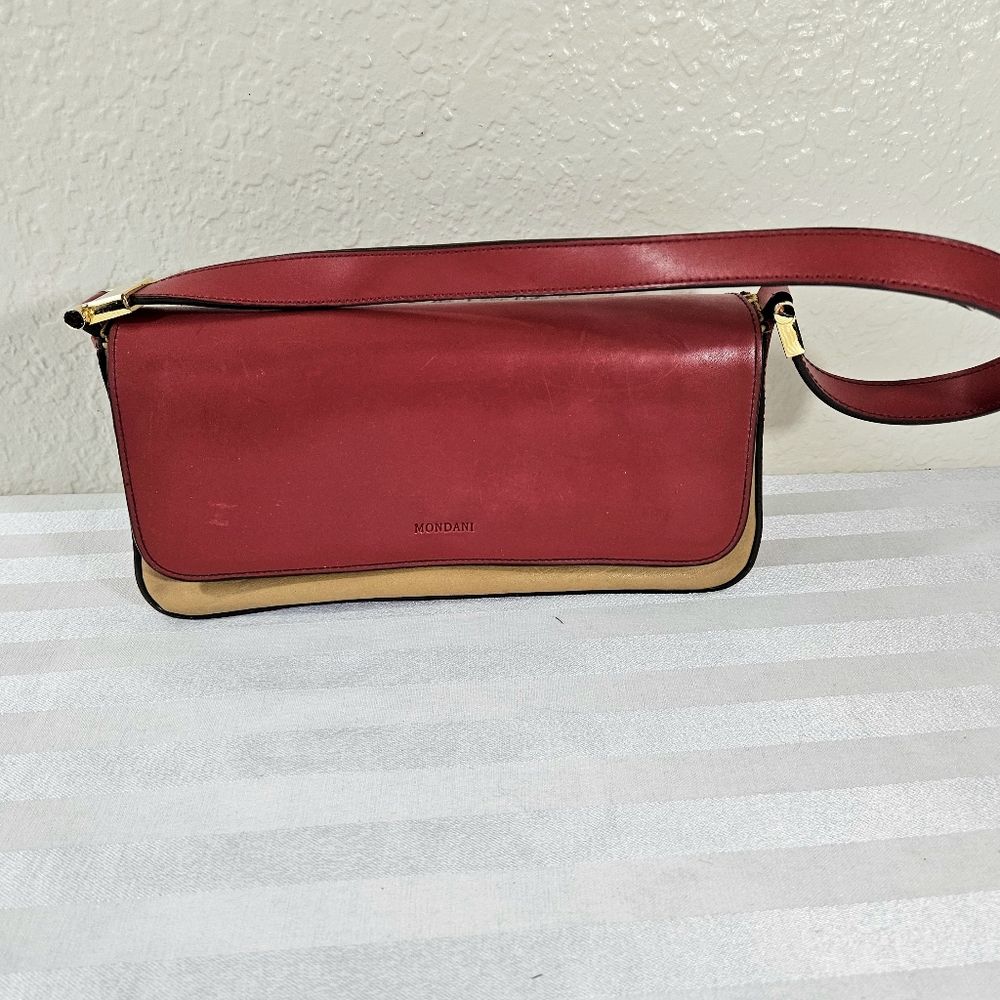 Mondani New York Red & Tan Leather Handbag Vintage